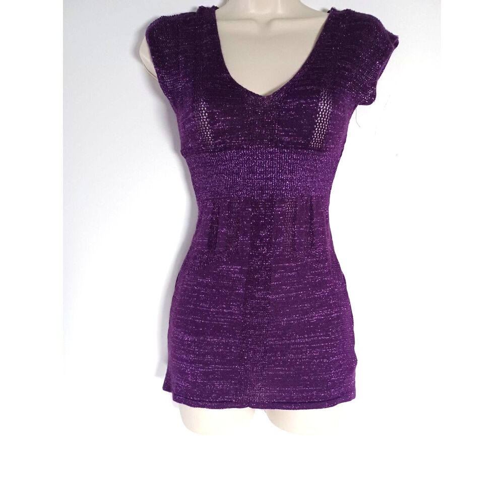 Y2k‎ Babydoll Top Glitter Purple Small Metallic Glam Festival Whimsigoth Party